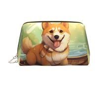 WZYCWB Funny Shiba Inu Patterned Leather Cosmetic Bag - Perfect for Carry-On or Home Organization
