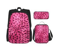 WZYCWB Furry Zebra Leopard Backpack (3-piece set), large capacity backpack, student school bag, pencil case, lunch bag combination