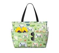 WZYCWB Gamepad in the grass Printed beach travel bag for swimming and fitness/supermarket shopping/seaside vacation