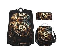 WZYCWB Gears of running machinery Backpack (3-piece set), large capacity backpack, student school bag, pencil case, lunch bag combination
