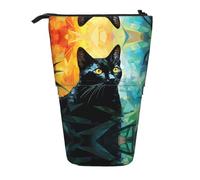 WZYCWB Geometric Black Cat Printed Retractable Pen Holder for Dorm or Office use.