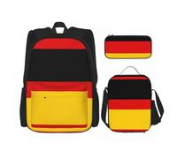 WZYCWB German flag Backpack set (3-piece set) - student school bag + pencil case + lunch bag, large capacity backpack, Black, One Size