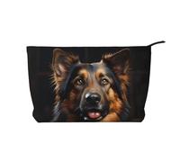 WZYCWB German Shepherd Corduroy cosmetic bag, women's portable zipper handbag purse, suitable for travel and daily storage, cosmetics