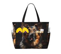WZYCWB German Shepherd Foldable beach travel bag, large capacity beach bag with zipper, perfect for shopping bags, pool, gym, travel shopping,