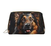 WZYCWB German Shepherd Leather cosmetic bag with pockets, portable travel cosmetic bag, large capacity cosmetic storage bag,