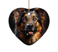 WZYCWB German Shepherd patterned Heart Shape ceramic pendant, perfect for decorating your home Christmas tree for winter parties