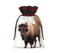 WZYCWB Giant bison Christmas Gift Bags for Christmas Party Supplies Decorations, 8.3 * 11.8 Inch Colorblock Burlap Drawstring Gift Bags,