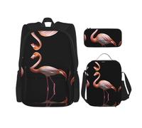 WZYCWB Giant flamingo Backpack (3-piece set), large capacity backpack, student school bag, pencil case, lunch bag combination