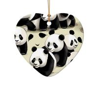 WZYCWB Giant pandas taking a walk patterned Heart Shape ceramic pendant, perfect for decorating your home Christmas tree for winter parties