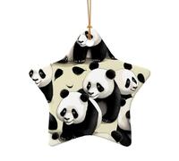 WZYCWB Giant pandas taking a walk patterned Star Shape ceramic pendant, perfect for decorating your home Christmas tree for winter parties