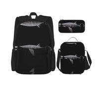 WZYCWB Giant shark Backpack (3-piece set), large capacity backpack, student school bag, pencil case, lunch bag combination