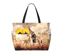 WZYCWB Giraffe mother and child Foldable beach travel bag, large capacity beach bag with zipper, perfect for shopping bags, pool, gym, travel shopping,
