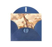 WZYCWB Giraffe mother and child Patterned Blue Holiday Card (6x4) with Envelope. Suitable for birthdays, weddings, and condolences.