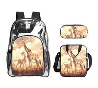 WZYCWB Giraffe mother and child Printed backpack set | Lunch bag and pencil case | Perfect for work, business trips, and vacations.