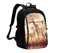 WZYCWB Giraffe mother and child Printed laptop backpack, business men's commuter backpack, computer bag with USB port charging