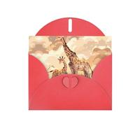 WZYCWB Giraffe mother and child Printed Red Pearlescent Paper Holiday Card with Envelope. Suitable for birthday wishes wedding congratulations and condolences.