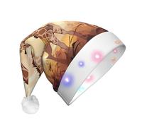 WZYCWB Giraffe mother and child Printed Santa hat with LED lights, perfect for Christmas parties, stage performances, and holiday parties.