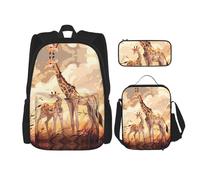 WZYCWB Giraffe Mother and Child School Bag + Pencil case + Lunch Bag Combination Backpack Suitable for Everyday Commuting