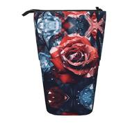 WZYCWB Glass Crystal Red Rose Printed Retractable Pen Holder for Dorm or Office use.