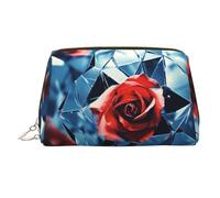 WZYCWB Glass Red Rose Patterned Leather Cosmetic Bag - Perfect for Carry-On or Home Organization
