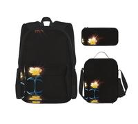 WZYCWB Glorious yellow flower in bloom Backpack set (3-piece set) - student school bag + pencil case + lunch bag, large capacity backpack