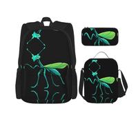 WZYCWB Glow-in-Dark Mantis Campus life backpack set (3 pieces) - school bag + pencil case + lunch bag, meet all the daily needs of students!