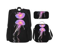 WZYCWB Glow Jellyfish Backpack (3-piece set), large capacity backpack, student school bag, pencil case, lunch bag combination