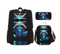 WZYCWB Glow Raccoon Campus life backpack set (3 pieces) - school bag + pencil case + lunch bag, meet all the daily needs of students!