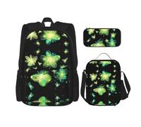 WZYCWB Glowing Fireflies Campus life backpack set (3 pieces) - school bag + pencil case + lunch bag, meet all the daily needs of students!