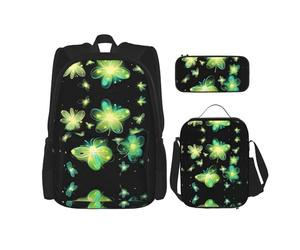 WZYCWB Glowing Fireflies Campus life backpack set (3 pieces) - school bag + pencil case + lunch bag, meet all the daily needs of students!