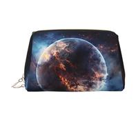 WZYCWB Glowing Planet Patterned Leather Cosmetic Bag - Perfect for Carry-On or Home Organization