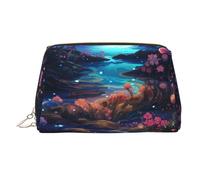WZYCWB Glowing River Patterned Leather Cosmetic Bag - Perfect for Carry-On or Home Organization