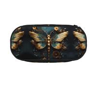 WZYCWB Gold Color Delicate Dragonfly Flower Large Capacity Pencil Bag - Multifunctional Storage Box, Portable and Durable Pencil Bag for Office and School Supplies