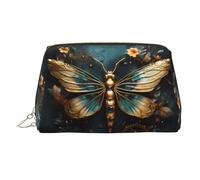 WZYCWB Gold Color Delicate Dragonfly Flower Patterned Leather Cosmetic Bag - Perfect for Carry-On or Home Organization