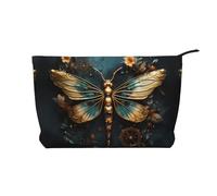 WZYCWB Gold Color Delicate Dragonfly Flower Patterned Toiletry Storage Bag, Essential for organizing Cosmetics and Skincare Products.