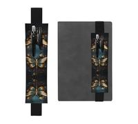 WZYCWB Gold Color Delicate Dragonfly Flower Printed Large-Capacity PVC Pen Holder + Creative Diary Pen Bag Set with Elastic Band Anti-Slip Design