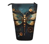 WZYCWB Gold Color Delicate Dragonfly Flower Printed Retractable Pen Holder Suitable for use as a Simple Cosmetic Bag, Wallet, etc.