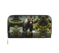 WZYCWB Gold Exquisite Dragonfly Leather clutch bags zipper wallets and card holders are perfect for travel or daily use, Brown Bear Pounce, One Size