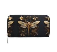 WZYCWB Gold Exquisite Dragonfly Leather clutch bags zipper wallets and card holders are perfect for travel or daily use, Gold Exquisite Dragonfly, One Size