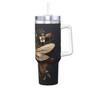 WZYCWB Gold Exquisite Dragonfly Pattern ice cup - 40 ounce double-layer stainless steel vacuum cup, leak-proof and portable