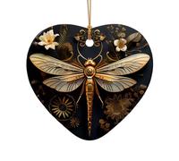 WZYCWB Gold Exquisite Dragonfly patterned Heart Shape ceramic pendant, perfect for decorating your home Christmas tree for winter parties