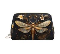WZYCWB Gold Exquisite Dragonfly Patterned Leather Cosmetic Bag - Perfect for Carry-On or Home Organization
