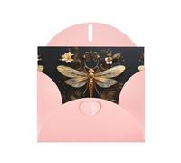 WZYCWB Gold Exquisite Dragonfly Patterned Pink Holiday Card (6x4) with Envelope. Suitable for birthdays, weddings, and condolences.