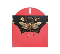 WZYCWB Gold Exquisite Dragonfly Patterned Red Holiday Card (6x4) with Envelope. Suitable for birthdays, weddings, and condolences.