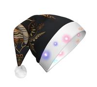 WZYCWB Gold Exquisite Dragonfly Patterned Santa Hat | Plush Glowing Holiday Hat for Christmas, New Year's, and Party Events