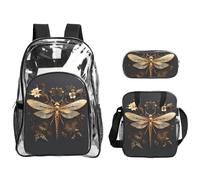 WZYCWB Gold Exquisite Dragonfly Printed backpack set | Lunch bag and pencil case | Perfect for work, business trips, and vacations.