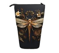 WZYCWB Gold Exquisite Dragonfly Printed Retractable Pen Holder for Dorm or Office use.