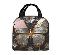 WZYCWB Gold White Butterflies Bent-on lunch bag, reusable and unisex lunch bag, practical design to meet daily carrying needs