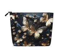 WZYCWB Gold White Butterflies Black Patterned cosmetic bag, travel cosmetic bag, multifunctional storage bag, storage for daily necessities