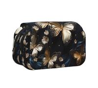 WZYCWB Gold White Butterflies Black Patterned Portable Pencil Case ideal for organizing pens in the office or storing makeup brushes